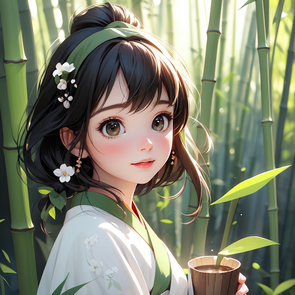 00651-2006833444-BFcutegirl,1girl,brown eyes,bust,black hair,hanfu,hair band,hair ornaments,white,green,bamboo forest,holding a bamboo cup,hair o.png